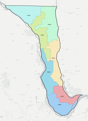 Calhoun County IL ZIP code boundaries map