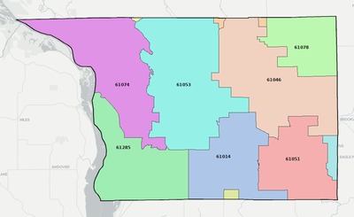 Carroll County IL ZIP code boundaries map