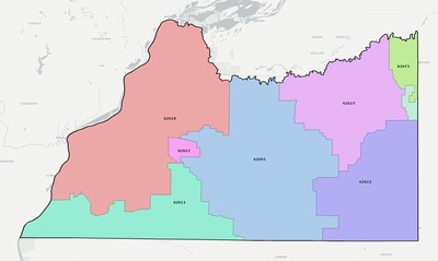 Cass County IL ZIP code boundaries map