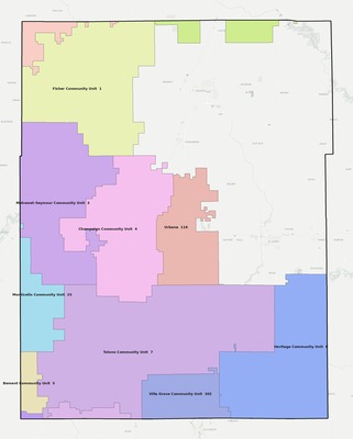 Champaign County IL school district boundaries map