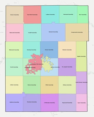 Champaign County IL townships and subdivisions map