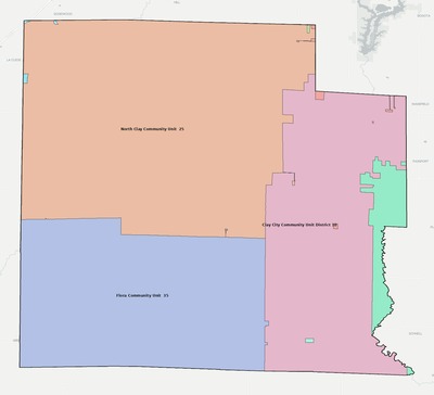 Clay County IL school district boundaries map