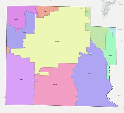 Clay County IL ZIP code boundaries map