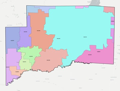 Clinton County IL ZIP code boundaries map
