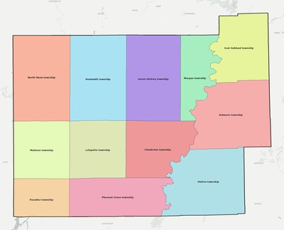 Coles County IL townships and subdivisions map