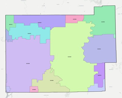 Coles County IL ZIP code boundaries map