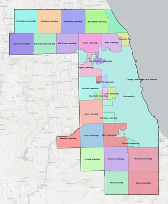 Cook County IL townships and subdivisions map