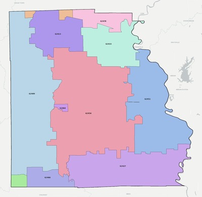 Crawford County IL ZIP code boundaries map