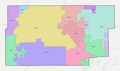 Douglas County IL ZIP code boundaries map