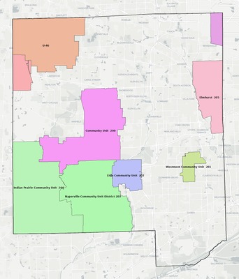 DuPage County IL school district boundaries map