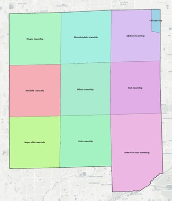DuPage County IL townships and subdivisions map