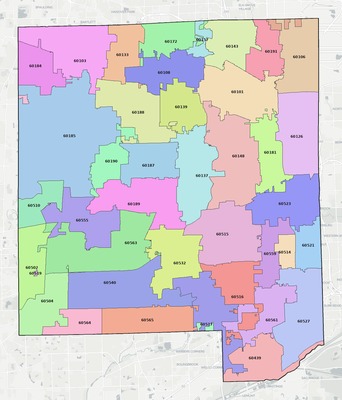 DuPage County IL ZIP code map preview