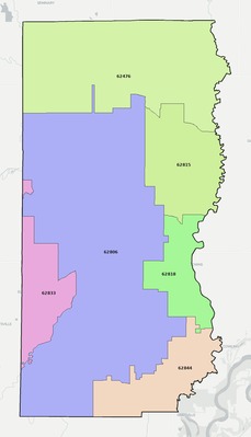 Edwards County IL ZIP code boundaries map