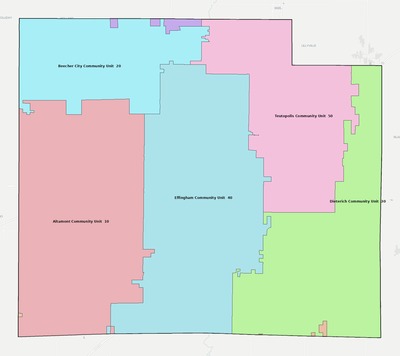Effingham County IL school district boundaries map