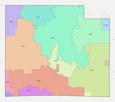 Effingham County IL ZIP code boundaries map