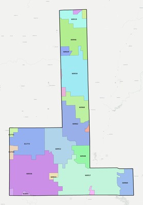 Ford County IL ZIP code boundaries map