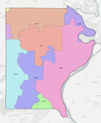 Gallatin County IL ZIP code boundaries map
