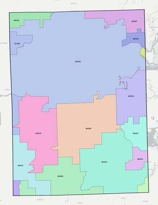 Grundy County IL ZIP code boundaries map