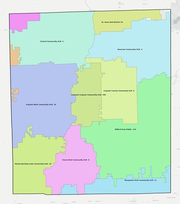 Iroquois County IL school district boundaries map