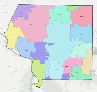 Jackson County IL ZIP code boundaries map