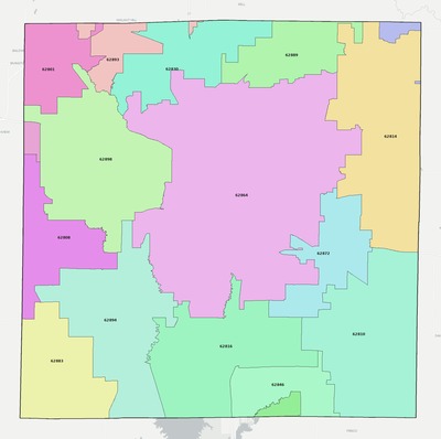 Jefferson County IL ZIP code boundaries map