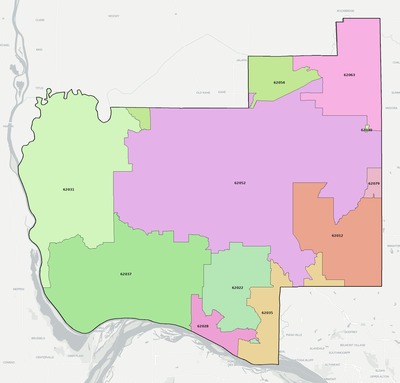 Jersey County IL ZIP code boundaries map