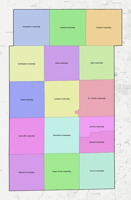 Kane County IL townships and subdivisions map