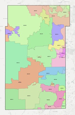 Kane County IL ZIP code boundaries map