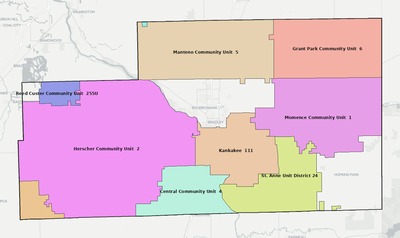 Kankakee County IL school district boundaries map