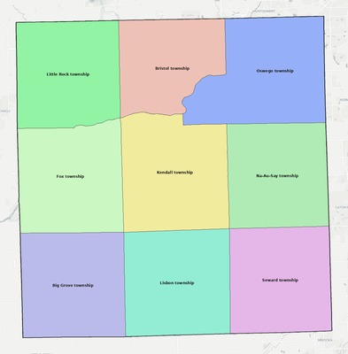Kendall County IL townships and subdivisions map