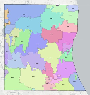 Lake County IL ZIP code boundaries map