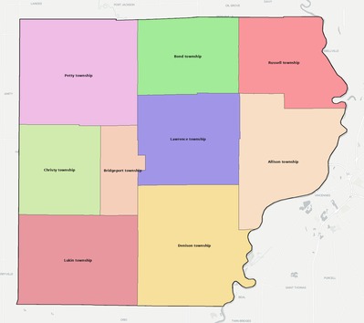 Lawrence County IL townships and subdivisions map
