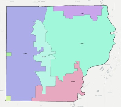 Lawrence County IL ZIP code boundaries map