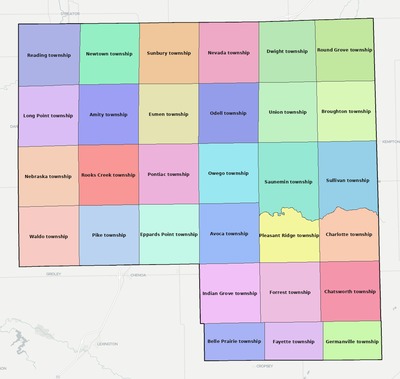 Livingston County IL townships and subdivisions map