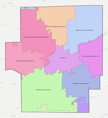Macon County IL school district boundaries map