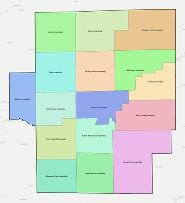 Macon County IL townships and subdivisions map