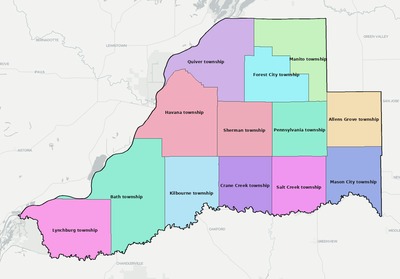 Mason County IL townships and subdivisions map