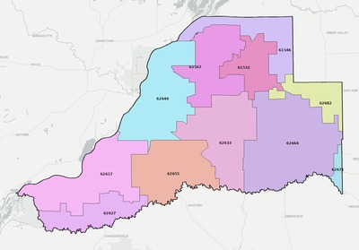 Mason County IL ZIP code boundaries map
