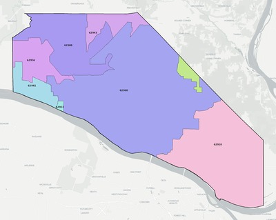 Massac County IL ZIP code boundaries map