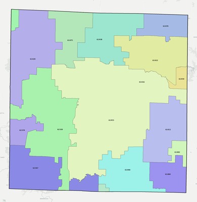 McDonough County IL ZIP code boundaries map