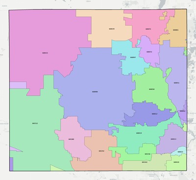 McHenry County IL ZIP code boundaries map