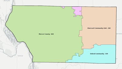 Mercer County IL school district boundaries map