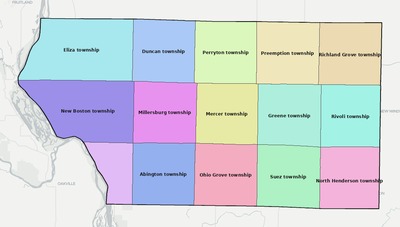 Mercer County IL townships and subdivisions map