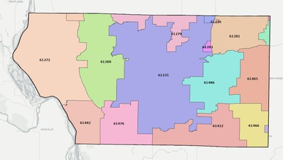 Mercer County IL ZIP code boundaries map