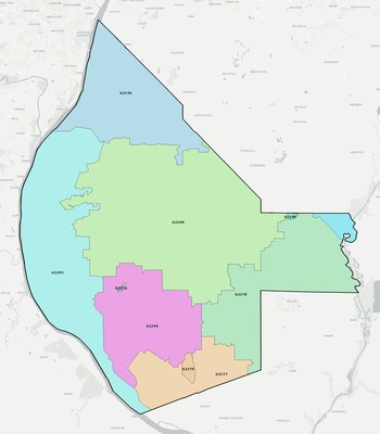 Monroe County IL ZIP code boundaries map