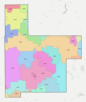 Montgomery County IL ZIP code boundaries map