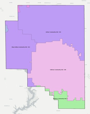 Moultrie County IL school district boundaries map