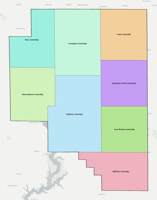Moultrie County IL townships and subdivisions map