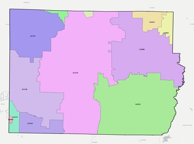 Perry County IL ZIP code boundaries map