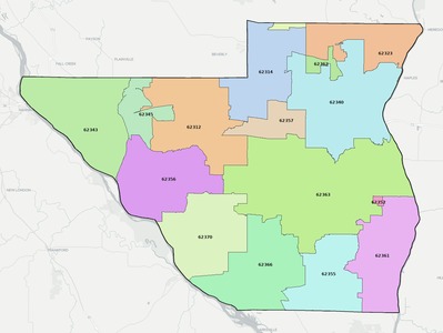 Pike County IL ZIP code boundaries map